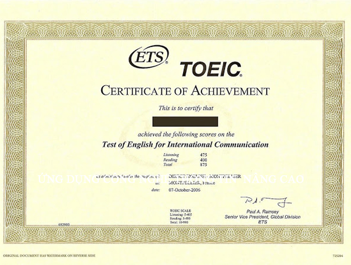 Chứng Chỉ Tiếng Anh TOEIC 1 Chứng Chỉ Tiếng Anh TOEIC